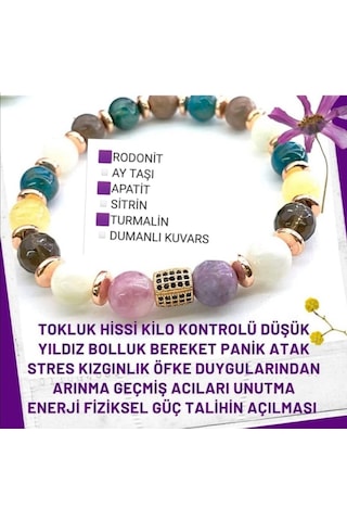 DOĞAL TAŞ BİLEKLİK Ay_taşı_Sitrin_Dumanlı_Kuvars_Rodonit,_Apatit Çok Renkli