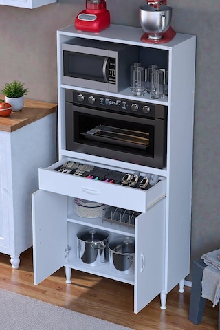 Eliusta Lunera G:75 Cm Beyaz Mutfak Dolabı Çok Amaçlı Açık Bölmeli Fırın Mutfak Dolabı 75x163,4x32,5 Cm Beyaz