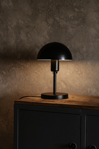 Modern Siyah Metal Masa Lambası Mantar Başlıklı Dekoratif Masa Ve Komodin Lambası Siyah