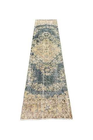 El Dokuma Vintage Su Yeşili Yolluk 80x315 Eskitme 3 Metre Halı Su Yeşili