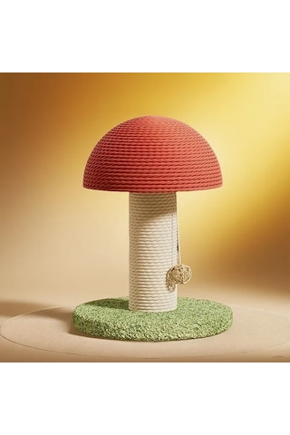 Honeybeeshop 3 İn 1 Kedi Ağacı Dayanıklı Big Mushroom Base İç Mekan Kedi Tırmalama Direği Sisal Kaplı Mini Pet Villası Yeşil Ponpon Tabanlı