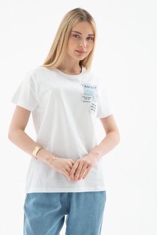 Fashion Friends Baskılı %100 Pamuklu Beyaz Kadın T-shirt 25y0029k1 Beyaz