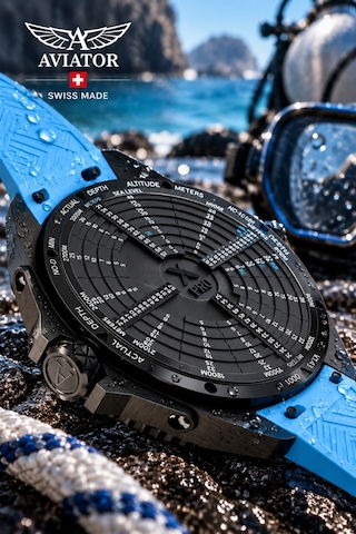 Xpro Dive 200 Erkek Kol Saati 42.8 Mm Safir Cam 20 Atm Açık Mavi Silikon Kayışlı Dalış Saati Siyah - 928123643 Siyah