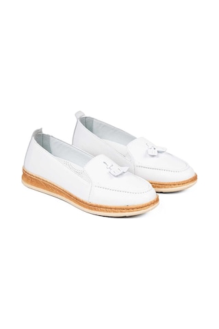 Bestello Püsküllü Poli Loafer 020-049 Kadın Ayakkabı Beyaz