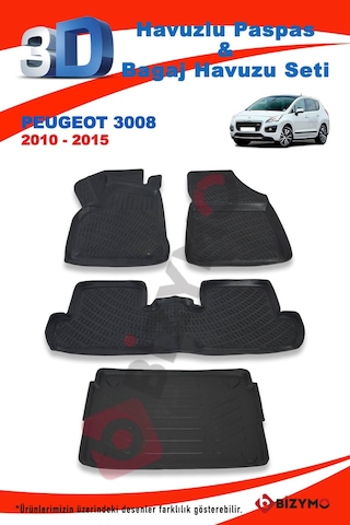 Peugeot 3008 2010-2016 Paspas ve Bagaj Havuzu Seti Siyah