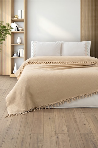 Bağlama Saçaklı Çift Kişilik Waffle Pike Takımı-delfina-kspuçino Cappuccıno Cappuccino