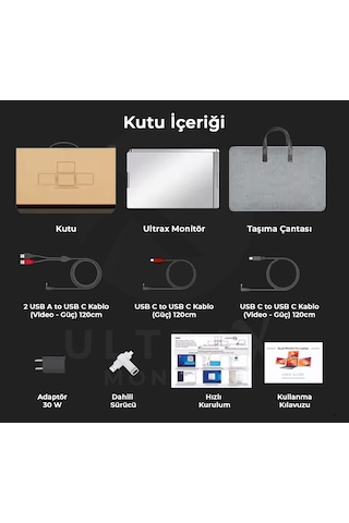Ultrax 15.6" İkili Taşınabilir Monitör Çoklu Ekran Fhd Notebook Monitör
