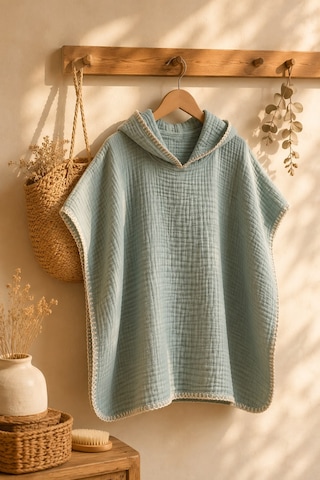 4 Kat Çoban Dikişli Müslin Bebek / Çocuk Pançosu - Mint Yeşili 3 - 4 Yaş