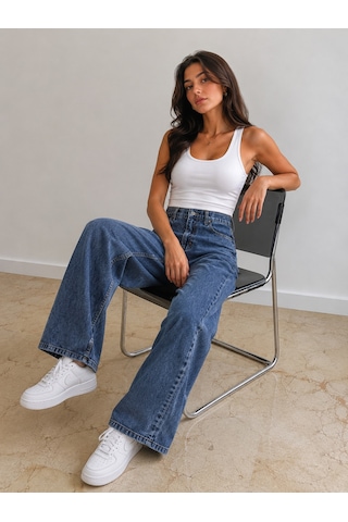 St.poll Christian 90's Orta Mavi Palazzo Salaş Paça Süper Yüksek Bel Jean Pantolon Ortamavi