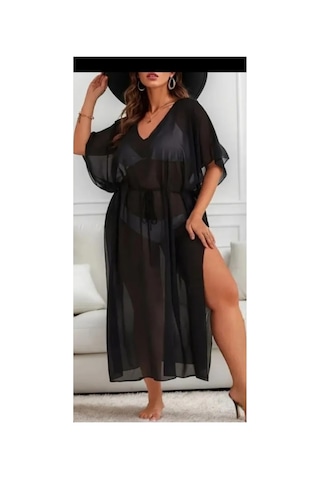 Nisanurtekstil Şifon Şeffaf Kimono Bornoz,plaj Örtüsü Siyah Siyah