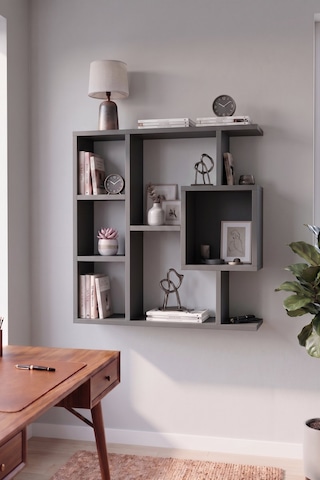 Reyo Enda Home Yegane Duvar Rafı, Duvar Kitaplığı, Dekoratif Kitaplık, Zeminde veya Duvarda Kullanıma Uygun Antrasit