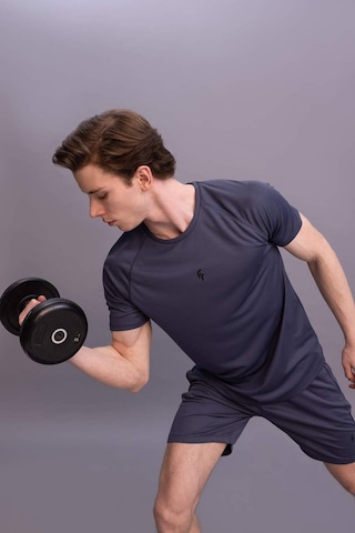 Defacto DeFactoFit Slim Fit Yaka Baskılı Sporcu Kısa Kollu Tişört V2887AZ23SPIN234 İndigo
