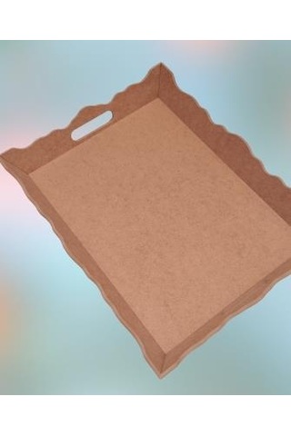 Hobi Dekoratif Model Tepsi Dikdörtgen Dalga Kenar Ahşap HAM MDF El Yapımı