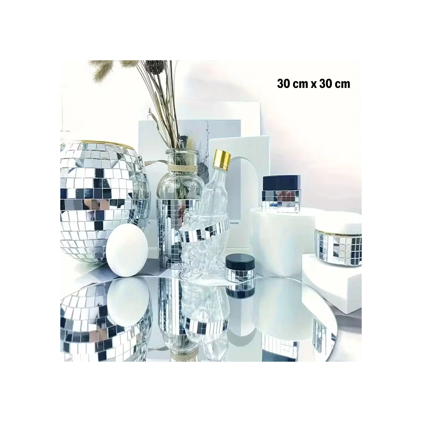 Kare Silver Cam Mozaik Fayans Çıkartmaları El İşi Kare Cam Fayans Kendinden Yapışkanlı Aynalı Dekor