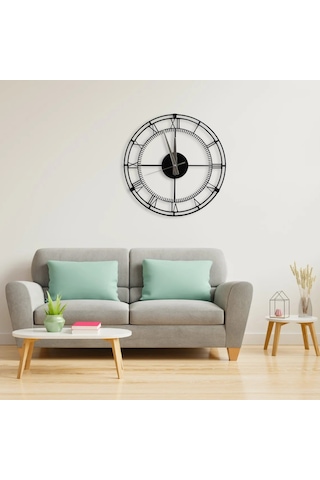 40 Cm Siyah Metal Duvar Saati Sessiz Akar Mekanizma Roma Raka... Siyah