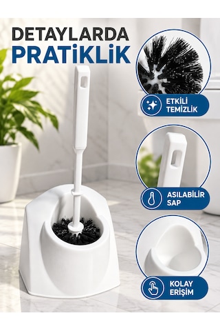 Beylini Tuvalet Klozet Fırçası Seti Wc Banyo Temizlik Fırçası Ve Kabı Beyaz
