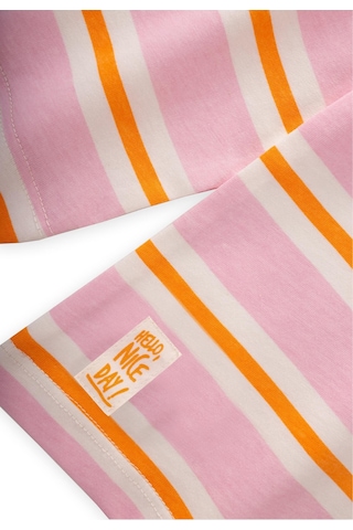 Çizgili Uzun Kollu T-shırt Takım 2-12 Yaş Pembe Turuncu Çizgili Pembe