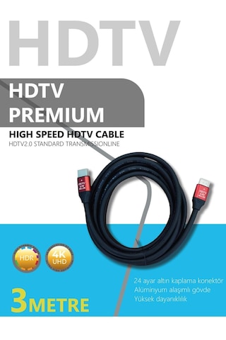 Hdtv Premium Yüksek Hızlı 4k Ultra Hd Hdmı 2.0 Ses Ve Görüntü Kablosu 3 Metre