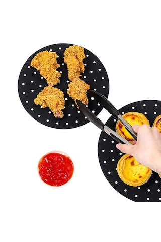 Go İthalat Siyah Isıya Dayanıklı Yıkanılabilir Silikon Fırın Ve Airfryer Yuvarlak Model Pişirme Matı 33946403