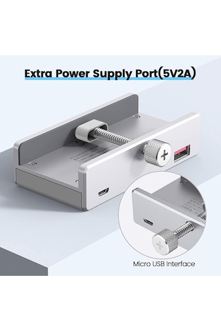 Orico MH4PU-P 4 Portlu USB 3.0 5V2A Kenar Kelepçeli Çoklayıcı Hub 1 M