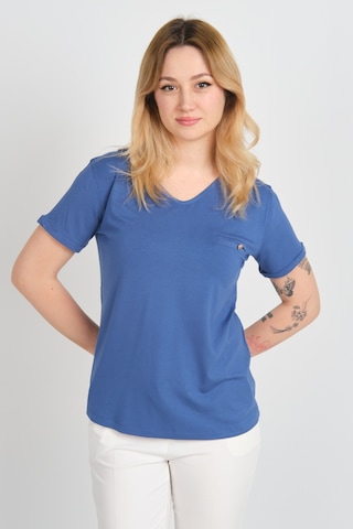 Sistas Kadın Kısa Kollu Süs Cep Detaylı Duble Kol Bluz 4110 Indigo Indigo