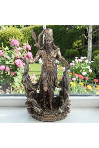 Dekoratif Enki Biblo Wise Veronese Poliresin Mezopotamya Tanrısı Figürü 23,5 Cm .