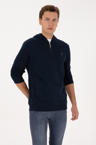 U.S. Polo Assn. Erkek Regular Fit Yarım Fermuarlı Kapüşonlu Lacivert Sweatshirt 50316391-VR033