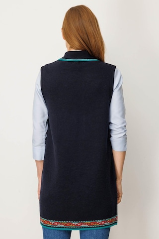Desen Triko Polo Yaka Etek Ucu Kilim Desenli Uzun Kadın Yün Yelek 25055 Lacivert