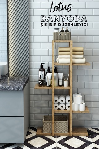 Fida Ahşap Raf Ünitesi 5 Katlı Mutfak Banyo Salon Organizer 40x108 Cm