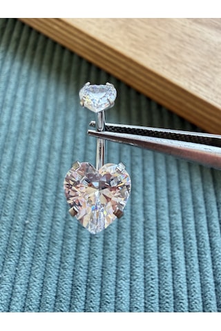 %100 316 L Cerrahi Çelik Büyük Kalp Modeli Çelik Göbek Piercingi 10 Mm Gümüş