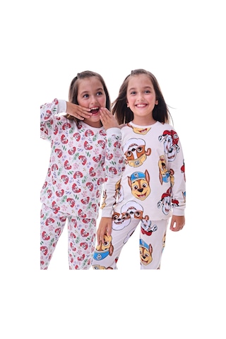 2'li Paw Patrol Ve Sevimli Sky Desenli Kız Çocuk Pijama Takımı Ekru