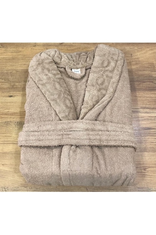 Royam Redline %100 Pamuklu Kısmi Kadife Tekli Bornoz Kahverengi