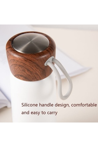 Hassas 304 Paslanmaz Çelik Ahşap Tahıl Termos Kupası, Kapasite: 500ml Beyaz