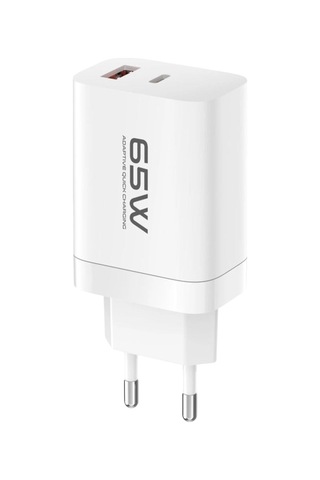 C99q 65w Pd Destekli Type-c Ve Usb Çift Çıkışlı Hızlı Şarj Adaptörü - Beyaz Renkli