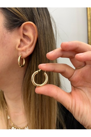 Altın Nesil - 14 Ayar Altın Geçme Boru Halka Küpe Altın - Beyaz Altın