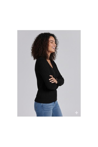 Youknitwear You Riviera %100 Pamuk V Yaka Kadın Kazak Siyah V