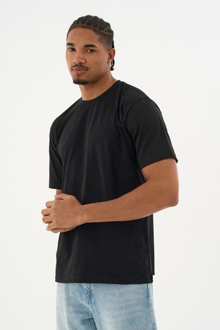 Dechers Erkek %100 Organik Pamuklu Yumuşak Dokulu Comfort Fit Bisiklet Yakalı T-shirt E222 Siyah