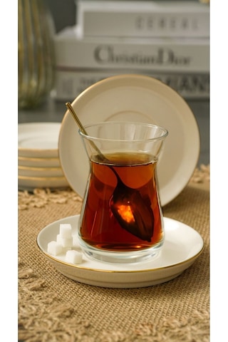 Heda Porselen Rüya Altın Yaldız Porselen Çay Tabağı Kırık Beyaz 12 CM 6'lı Kırık Beyaz
