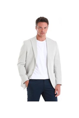 Hatemoğlu Beyaz Slim Fit Çizgili Sivri Yaka Casual Ceket 14202023c024 510 Beyaz