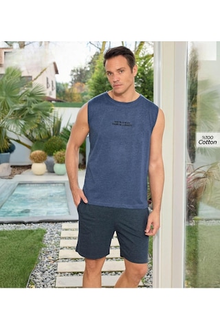 Pijamoni Erkek Bisiklet Yaka Kolsuz Şortlu Pijama Takımı 6180/8 - 1 Adet Mavi