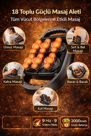 Kılıforyum 18 Toplu Şarjlı Masaj Aleti 9 Kademe Hız & 9 Titreşim Modu Güçlü Motor 2000mah Profesyonel Masaj Gümüş