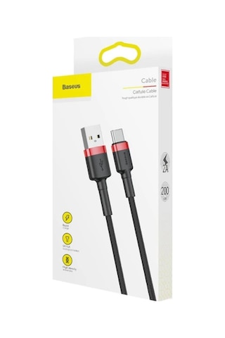Baseus Cafule Typec Şarj Kablo 2A 2Mt Kırmızı Siyah