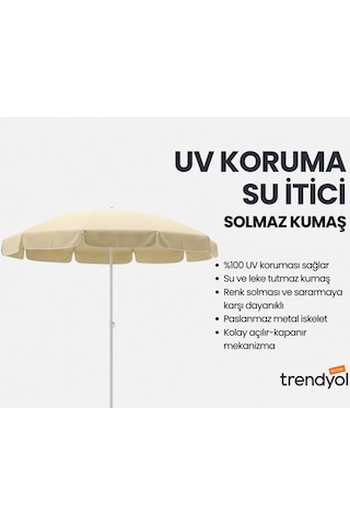 360 Dönebilen Plaj Şemsiyesi Uv Korumalı Su İtici Solmaz Kumaş 190 Gr Dokuma Polyester -krem
