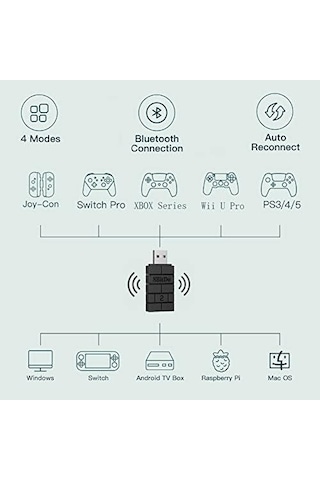 8bitdo Kablosuz Usb Adaptörü 2, Xbox Series, Joycons, Switch Pro, Ps5, Ps4, Ps4 Pro, Ps3 On Switch İçin Bluetooth Anahtar Denetleyicileri Adaptörü, Pc,, Raspberry Pi, Retrofreak Siyah