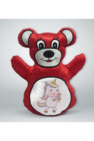 Bk Gift Unicorn Tasarımlı Kırmızı Ayıcık Yastık-1