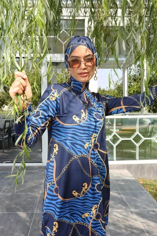 Likralı Tam Kapalı Tesettür Mayo 268-514 Lacivert Lacivert