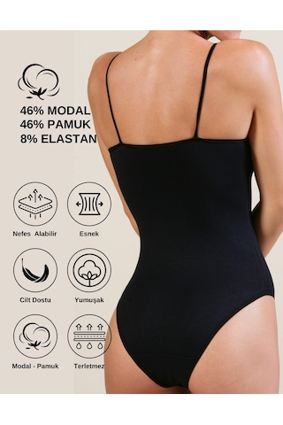 Alya Underwear Kadın Ip Askılı Çıtçıtlı Body, Modal - Pamuk Karışımlı, Kancalı , 2'li Paket, Siyah Beyaz