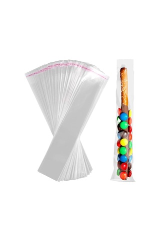 Leezsing 100 Adet 5x25 Cm Şeffaf Opp Longluğun, Otomatik Yapışkan Kenar, İnce Paketleme Torbaları Şeffaf