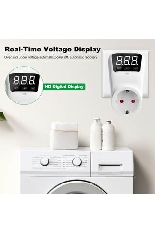 Teltree Eu Standard Beyaz Hlp02 Voltaj Koruyucu Prizi 230v 16a Lcd Ekranlı Buzdolabı Klima Koruyucu Aşırı/düşük Voltajdan Koruma Röleli 3680w