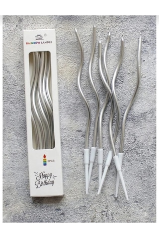 Shop Gümüş Renk Kıvrımlı Doğum Günü Mumları 6 Lı Set Pasta Süs Mum Doğum Günü Pasta Süsleme